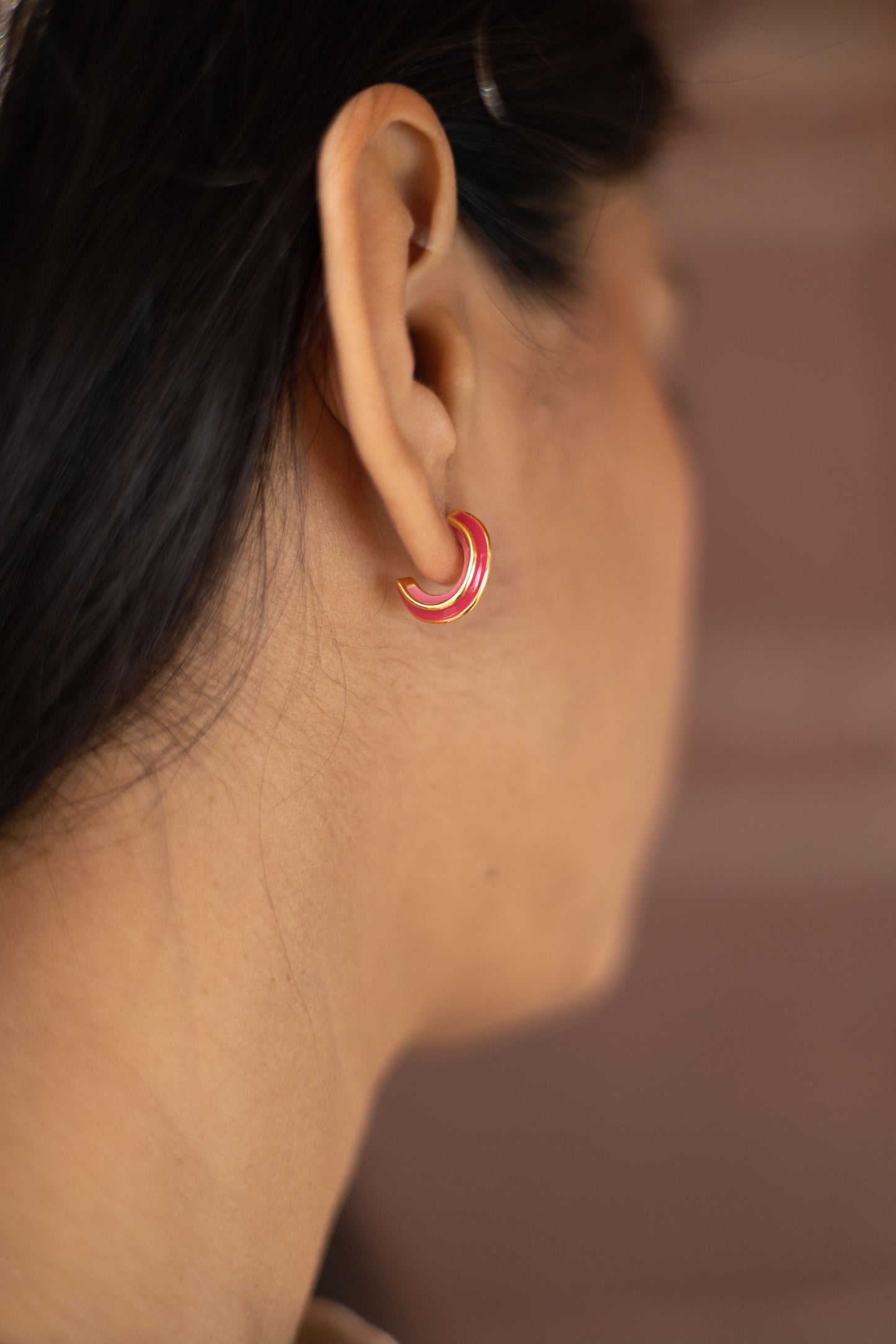 Pink Enamel Hoop Earrings